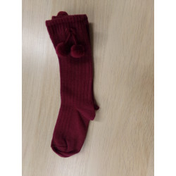 Calcetines nº 22-24 granate con pompones. Sin uso.