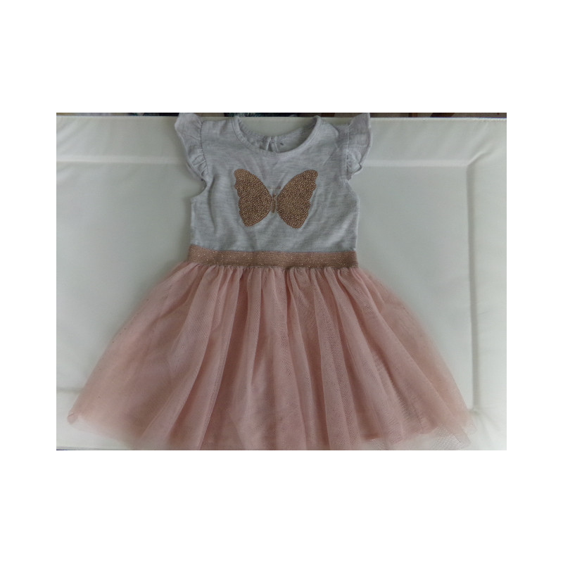 Vestido gris mariposa dorada con tull 24 meses. Segunda mano.