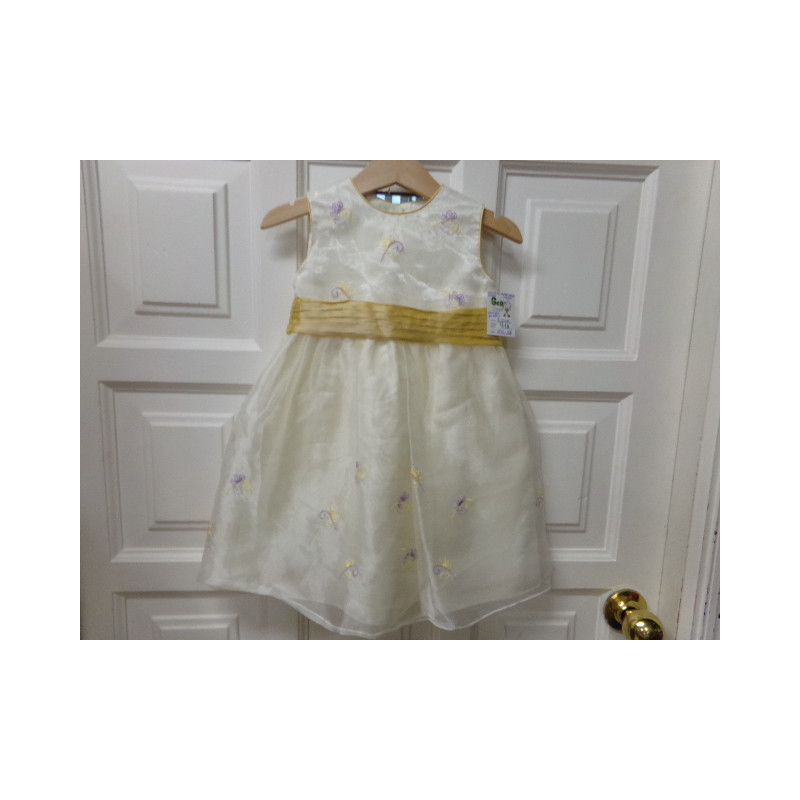 Vestido raso con flores malva 24 meses. Segunda mano.