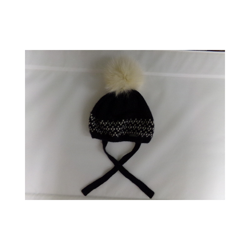 Gorro negro con pompón 12 meses, Nanos. Segunda mano.