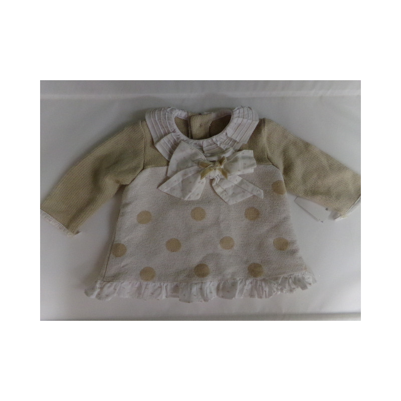 Vestido beig topitos, 6 meses. Segunda mano.