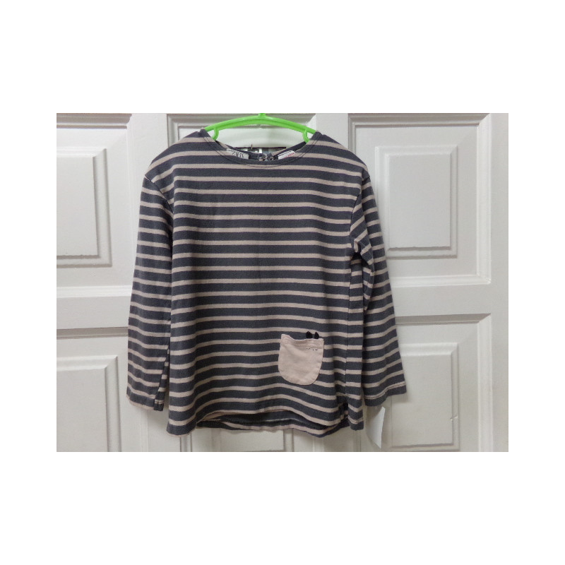 Camiseta 4-5 años Zara rayas gris y beig. Segunda mano.