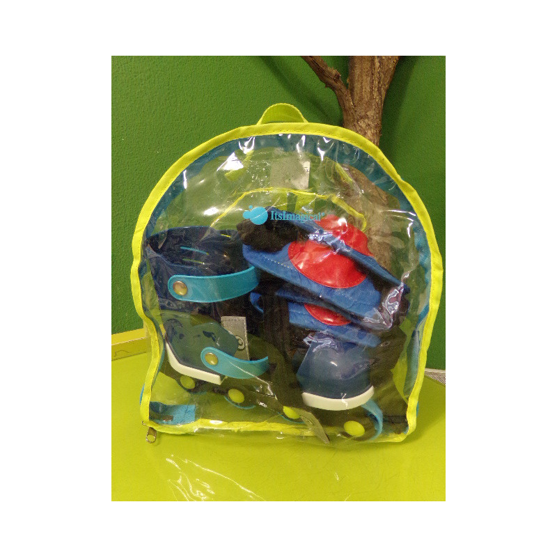 Mochila patines con protectores y conos. Segunda mano