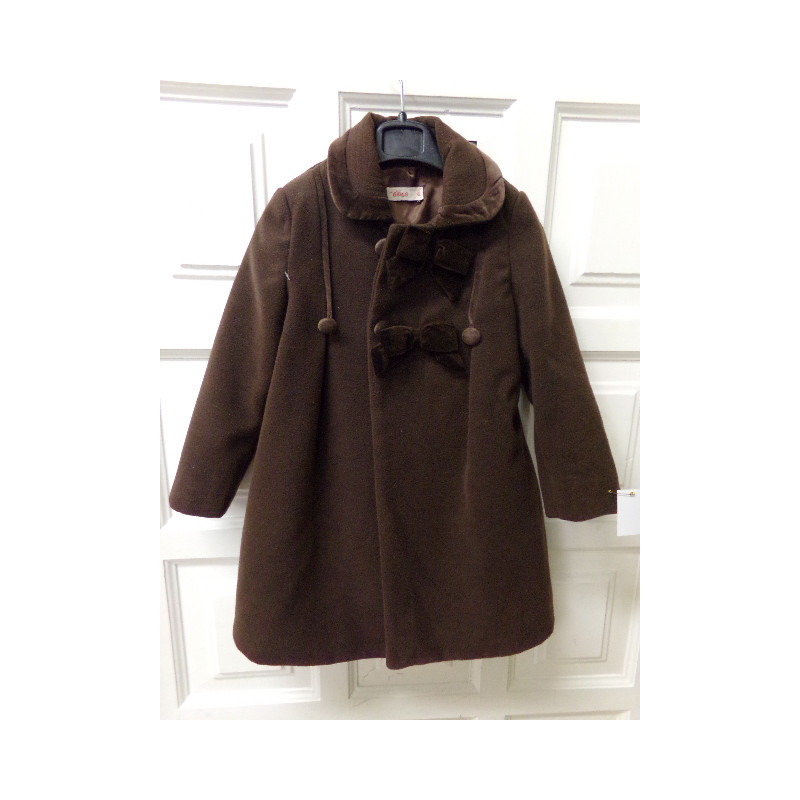 Abrigo de paño marrón chocolate talla 4 años. Segunda mano