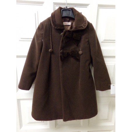 Abrigo de paño marrón chocolate talla 4 años. Segunda mano