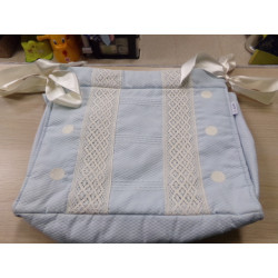 Saco de capazo con panera y quitababas. Piqué azul. Segunda mano