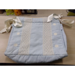 Saco de capazo con panera y quitababas. Piqué azul. Segunda mano